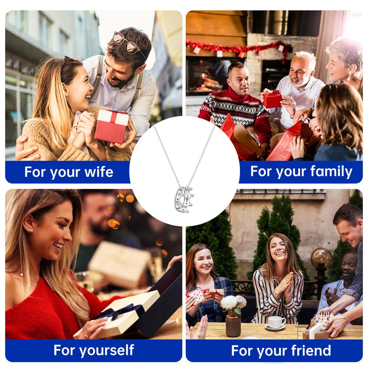 MISEFF 925 Sterling Silver Fashion Pendant Necklace for Women，Fashion Jewelry, 18K Gold Plated， Advanced Retro Series Link Chains ，Basic Multifunctional Accessories Suitable for Multiple Occasions and Daily Wear (Big crown)
