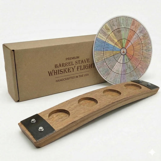 Barrel-Art Barrel Stave Premium 4 Glass Whiskey Flight Serving Tray No Glasses Included, Natural