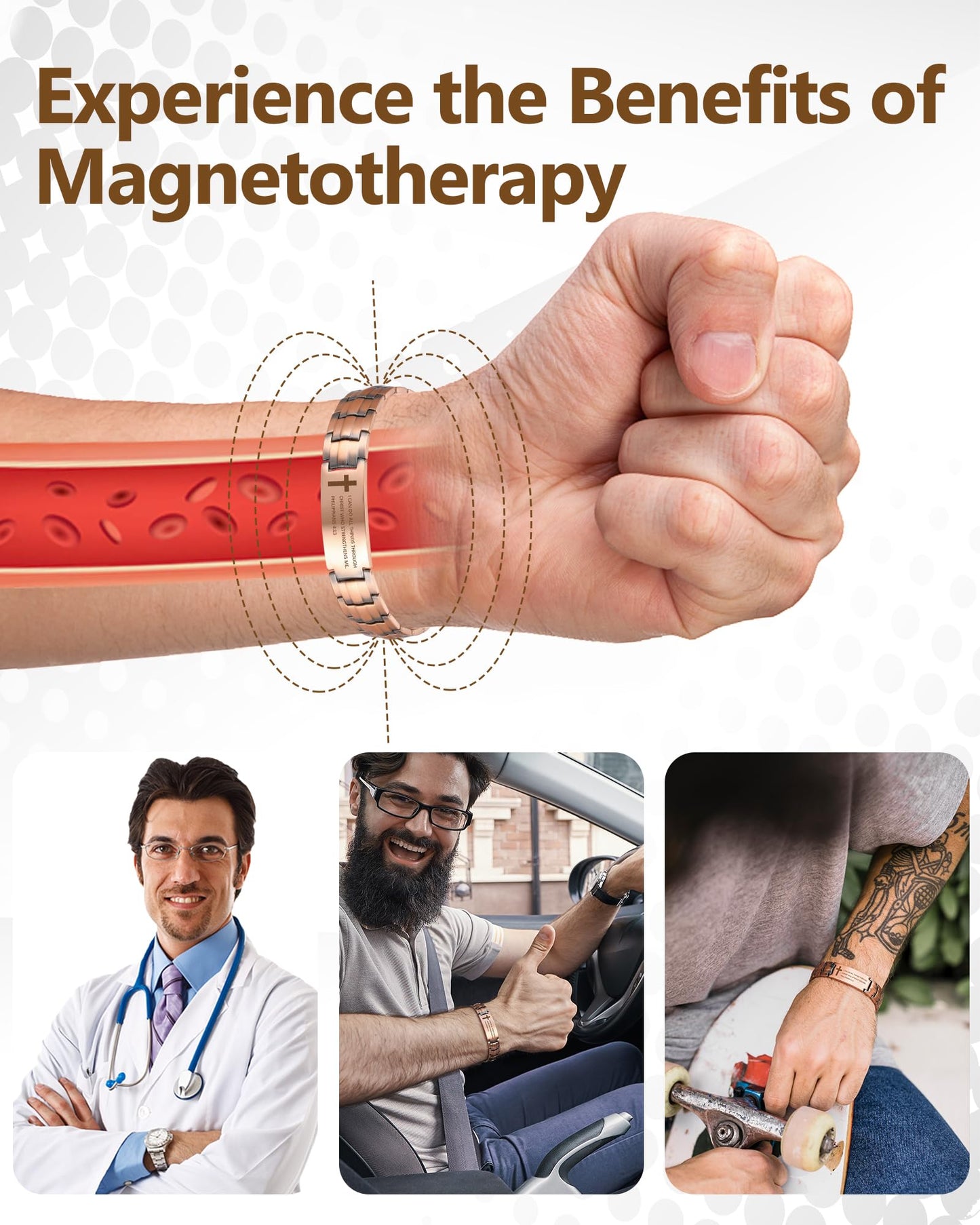 Feraco Copper Magnetic Therapy Bracelets for Men, Copper Cross Bracelets with 3800 Gauss Neodymium Magnets
