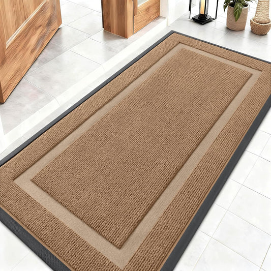 OLANLY Waterproof Front Door Mat - All-Season Indoor/Outdoor Doormat, Easy Clean, 47x23, Light Brown