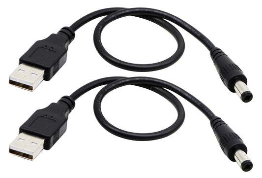 zdyCGTime 2.0 5.5x2.1mm 5 (28CM/11inch, 5.5x2.1mm)(2packs) USB A Male to DC Male Adapter Cable Volt DC Barrel Power