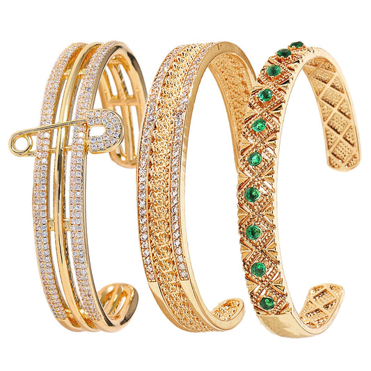 3 Pack 18K Gold Plated Bangles Bracelet Set for Women, Dainty Vintage Trendy Fashion Jewelry, Ideal Gift for Birthday Christmas Valentine's Day Mother's Day for Girlfriend Wife Mom Sister