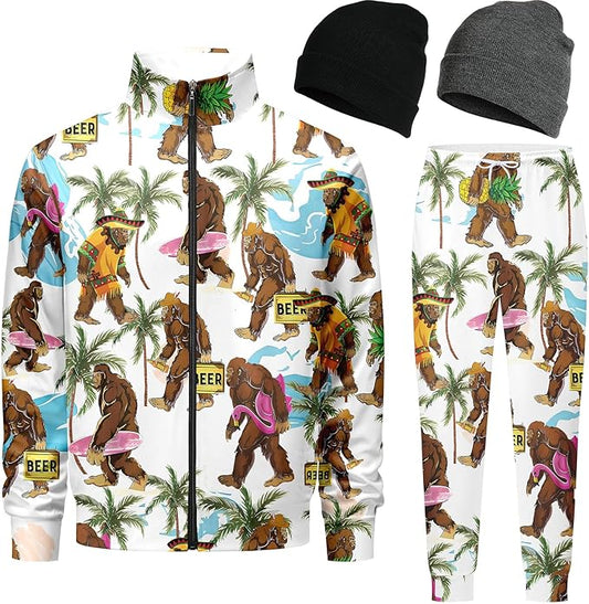 DOOPCCOR Men Track Suits Sets 80s outfit for men tracksuits sweatsuits 2 Piece sets Zip Casual Jogging 2 Knit Beanie
