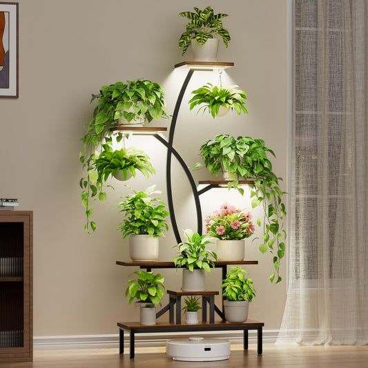 Plant Stand Indoor with Grow Lights - 63" Tall Plant Shelf, 7 Tiered Corner Plant Stands for Indoor Plants Multiple, X-Shaped Metal Large Flower Holder Decorative Display Rack for Living Room, Home