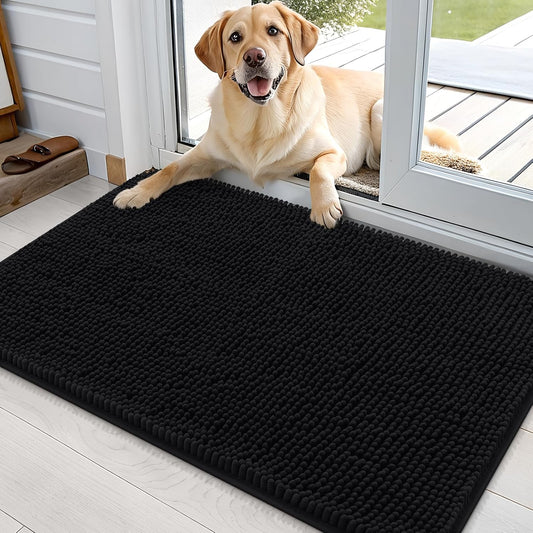 OLANLY Dog Door Mat - Absorbent Non-Slip Chenille for Muddy Paws | 36x24 Inches, Quick Dry, Black