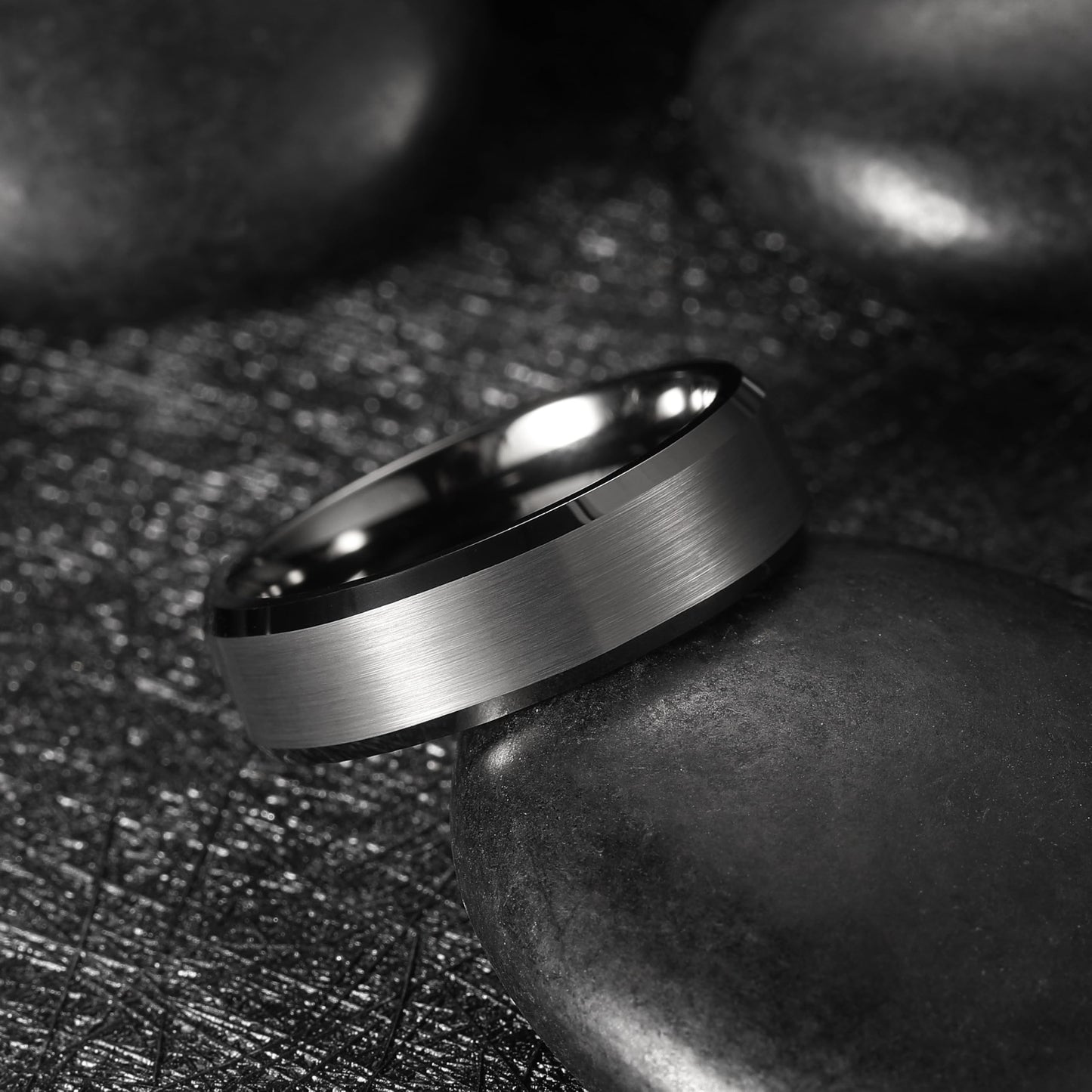 King Will 7mm Tungsten Carbide Ring for Men, Gunmetal Matte & Polished Comfort Fit ，Size 9.5
