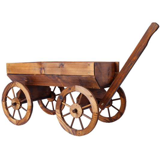 HnestBepo Wood Wagon Flower Planter Pot Stand W/Wheels Home Garden Outdoor Decor