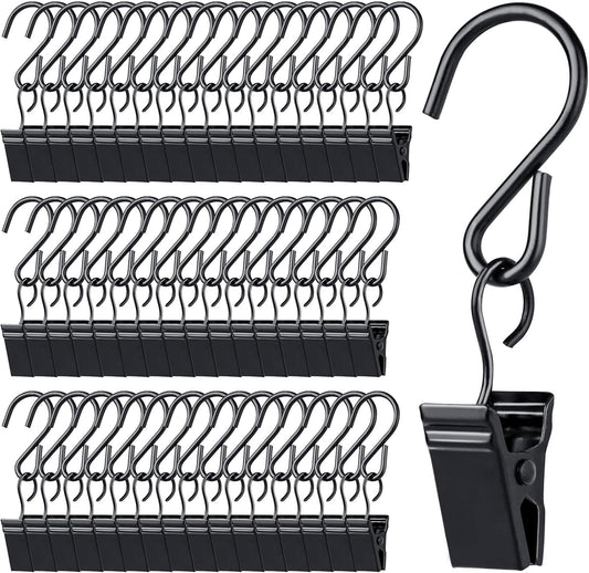 Skiennix 50Pcs Metal Curtain Hanging Clips - Anti-Rust S Hooks for Outdoor String Lights | Perfect for Parties & Camping