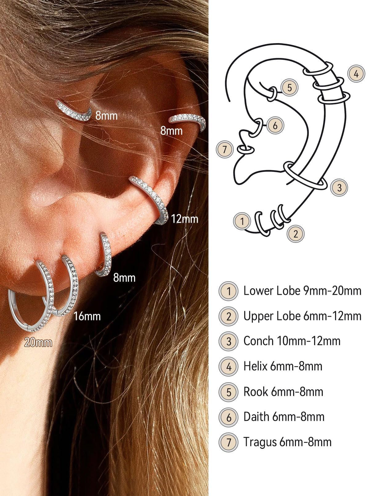 FaithHeart Cubic Zirconia Hoop Earrings for Women, Silver Hypoallergenic Huggie Hoop Earrings, Small Cartilage Earrings for Women 16mm, Send Gift Box