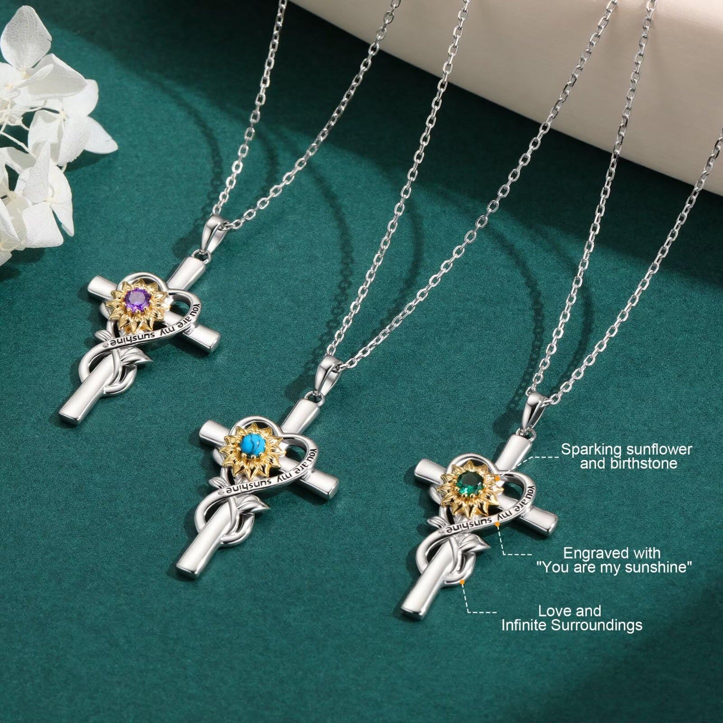 Iefil Mothers Day Gifts for Mom - Mom Birthday Gifts | Sunflower Cross Necklaces, April Birthstone CZ Necklacee for Women