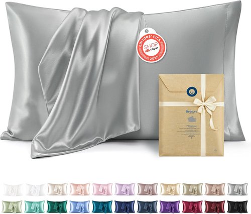 Bedsure Satin Pillowcase - Luxurious Silk-Like Feel | Standard Size Silver Grey, 20x26 Inches, 2-Pack