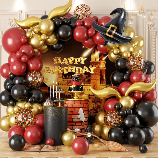 Balloon Garland Arch Kit – Burgundy Black Gold Balloons with Bonus DIY Hat and Wings for Baby Shower Anniversary Graduation Party Supplies