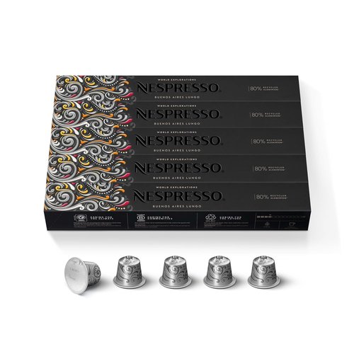 Nespresso Buenos Aires Lungo Capsules - Light Roast Espresso Coffee Pods, 50 Count