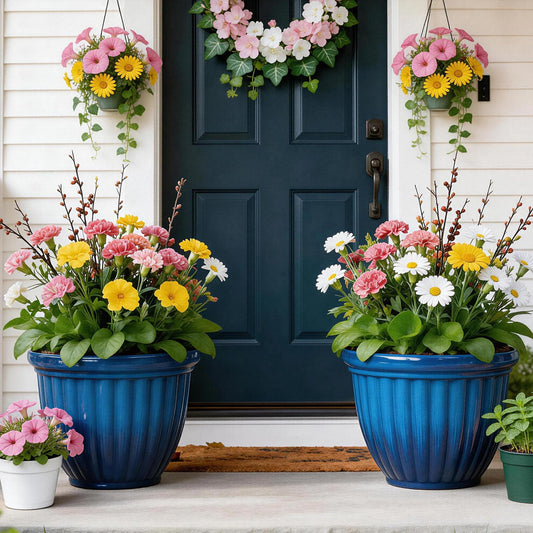 Autodaya 28" Plant Pots Tall Planters for Plants Outdoor Set of 2 Plastic Planter Pot Large Flower Pots Indoor Weather-Resistant for Patio, Porch, Garden, Front Door Christmas Decor Terrazzo Black