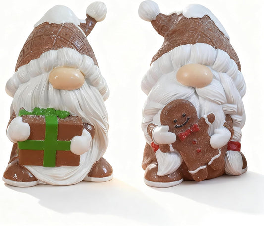 Skiennix Gnome Christmas Decorations - 2Pcs Resin Gingerbread Gnomes Figurines | 4.5 Inch Indoor Table Decor Gifts for Women