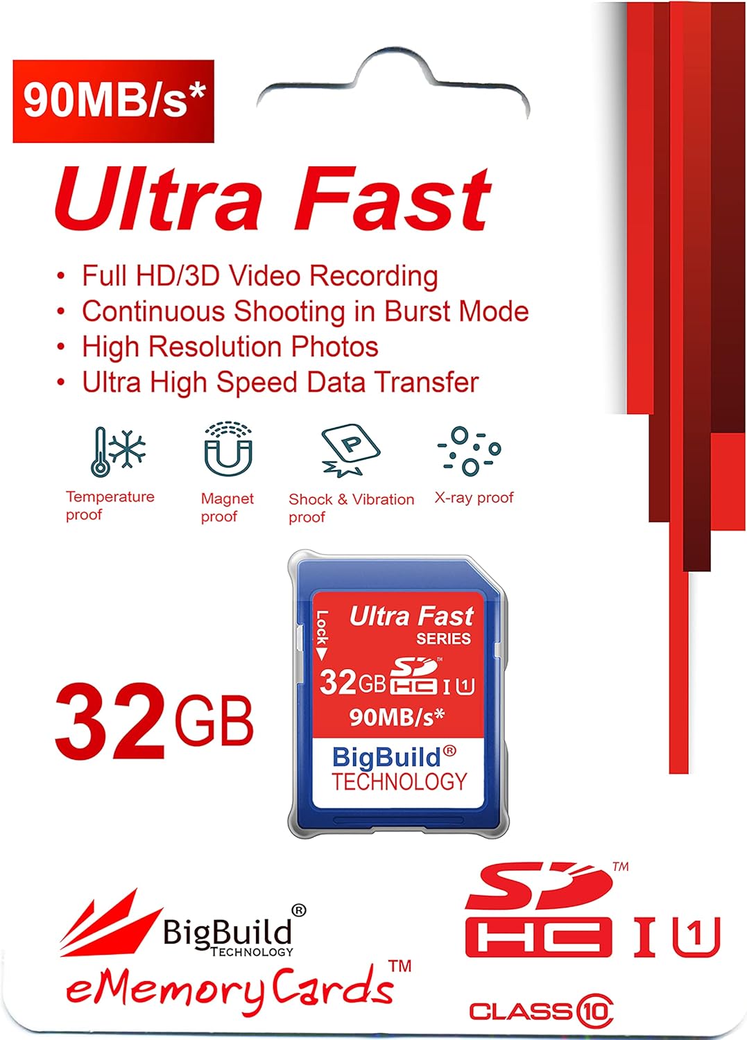 BigBuild Technology 32GB 90MB/s FZ101, FZ45, FZ55 Ultra Fast SDHC Memory Card Compatible with Kodak PIXPRO Camera