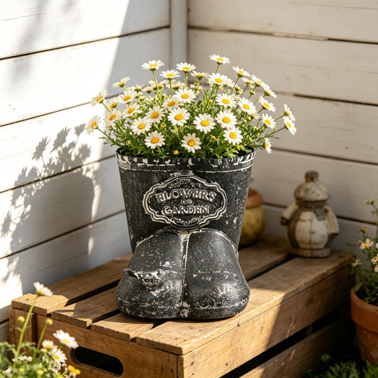 Vintage Distressed Metal Boot Planter with Bird Accent Farmhouse Decorative Plant Pot for Succulents, Small Plants & Floral Arrangements, Boot-Shaped Flower Pot for Indoor Outdoor Garden Balcony Decor