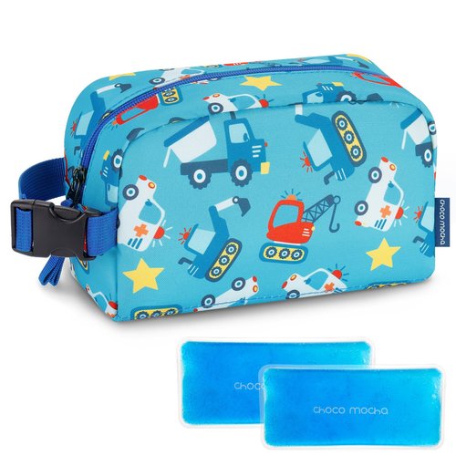 Choco Mocha Snack Bag for Kids Small Cooler Bags Insulated & Freezable Snack Bag For School Toddler Snacks Bag, Car Blue