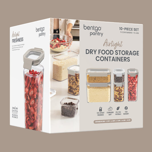 Bentgo Pantry - 10-Piece Airtight Food Storage Containers, Clear, Stackable Kitchen & Pantry Organization, Locking Lids for Freshness, BPA-Free Plastic - Ideal for Sugar, Flour, & More (White Stone)