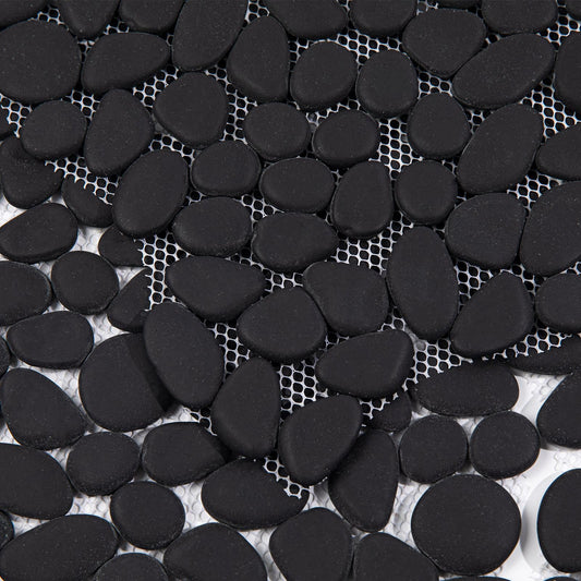 Diflart Pebble Tile for Shower Floor, Black Oval, 5 Sheets, Pebble Mosiac Backsplash for Kitchen Bathroom Wall and Floor Tile