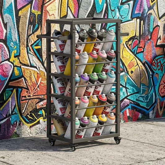 FOREVEROU 50 Can Spray Paint Rack Organizer, Large Capacity Rolling Spray Paint Storage Cart, Metal Aerosol Can Holder for Garage, Auto Shop, Craft Room & Home Mobile Organization