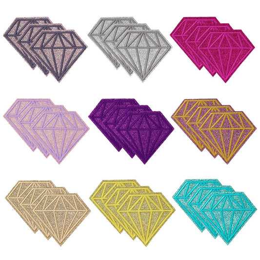 27Pcs Diamond Iron On Patches Shiny Glitter Embroidered Applique Decoration for Clothing Jackets Jeans Backpacks Trucker Hats Bags Denim Repair DIY Accessory Art Crafts