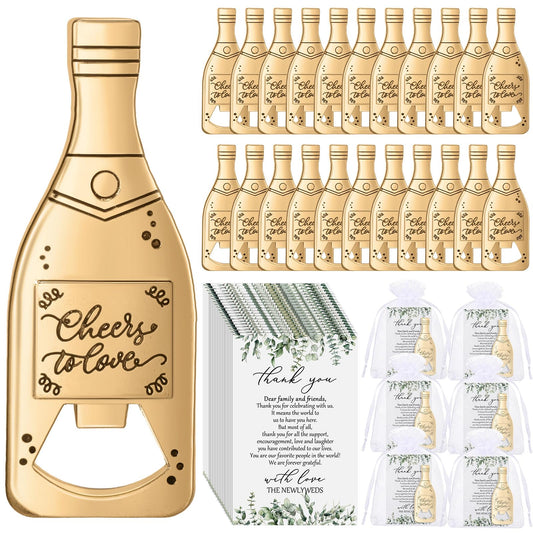 Suclain 50 Sets Wedding Favors for Guests Bulk Wedding Souvenirs Include Cheers to Love Bottle Openers Thank You Cards and Organza Bags Bridal Shower Gifts Decorations