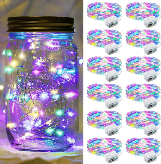 Skiennix 12 Pack Fairy Lights - 7Ft 20 LED Twinkle String Lights | Battery Operated & Waterproof for Parties, Weddings, & Decor - Multicolor Pastel