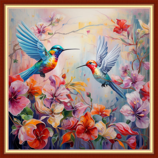 Dooxvey Cross Stitch Kit for Adults Beginners - Stamped Needlepoint Embroidery Pattern - Hummingbird Couple 18x18 Inch 11CT