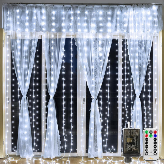 Ollny Curtain Lights - 300 LED Waterproof Outdoor Fairy Lights | 9.8ft x 9.8ft with Remote & 8 Modes