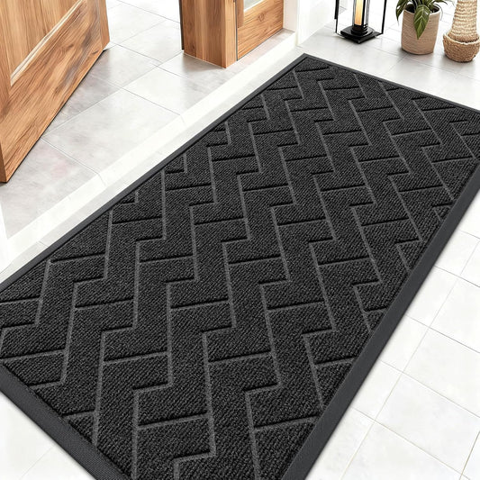 OLANLY Waterproof Front Door Mat - All-Season Indoor Outdoor Doormat, Sturdy Natural Rubber, Herringbone Brick (Black, 47x23)