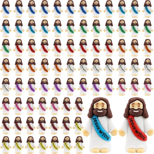 Little Jesus Figurines - 80Pcs Pocket Jesus Loves You | Tiny Figures for Church & Baptism Gifts