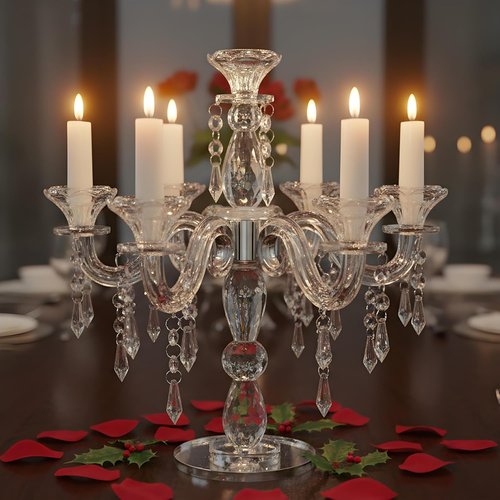Clear Glass Candelabra by [Brand Name] - 7-Arm 14 Inch Candle Holder for Elegant Wedding & Home Decor