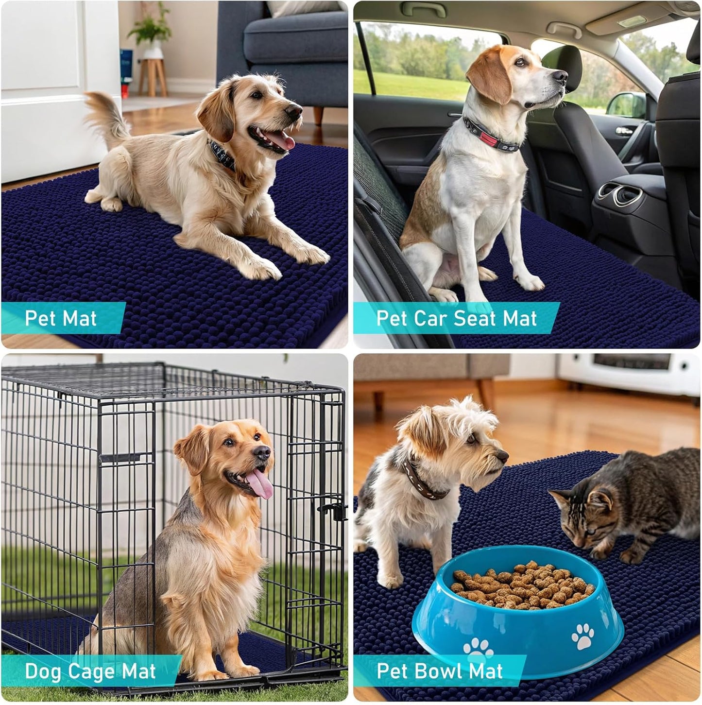 OLANLY Dog Door Mat - Absorbent Non-Slip Washable Chenille Mat for Muddy Paws | 48x30, Navy Blue