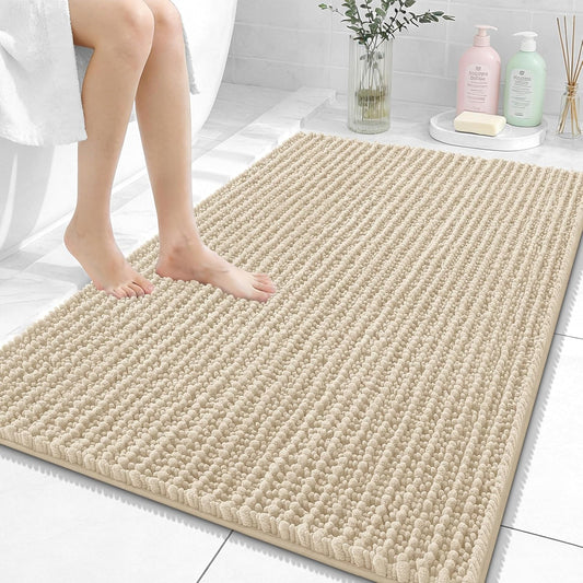 OLANLY Bathroom Rug Mat - Thick Soft Chenille Bath Mat with Non-Slip Backing | 40x32, Beige, Machine Washable