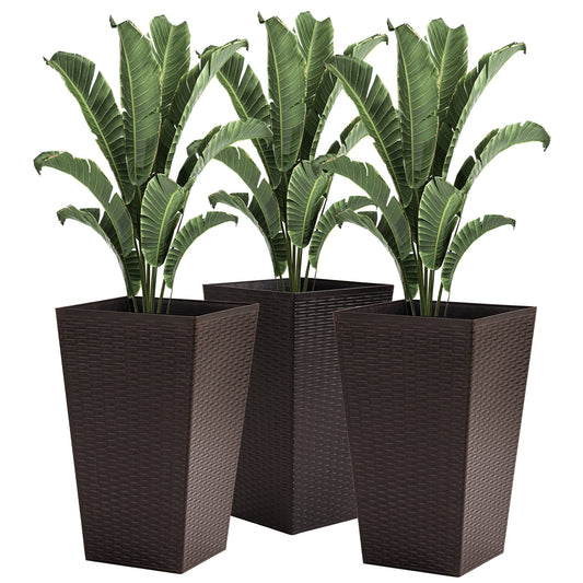 Majnesvon Set of 3 Tall Planters for Outdoor Plants, 24'' Modern Large Outdoor Planters with Drainage,Planter Pots for Patio Front Porch Backyard Decor (Brown, 24 Inch)
