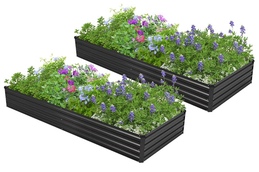 Easllre 2PCS 7x3x1ft Galvanized Raised Garden Bed,Outdoor Planter Box Metal Patio Kit Planting Bed for Vegetables Flowers Herb,Black
