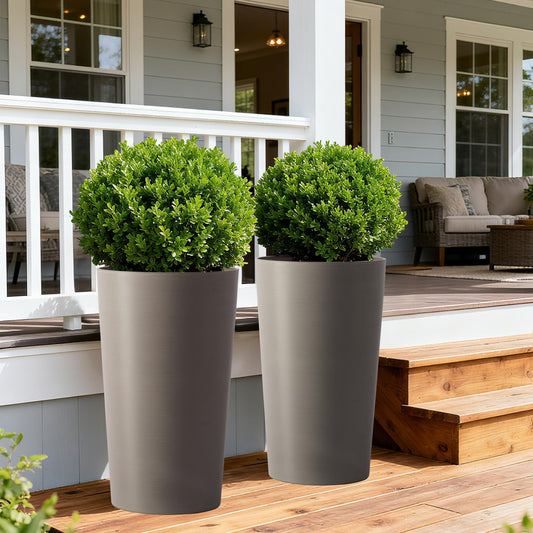 GDFStudio 21.7" Tall Planters Set of 2, Large Planter Pots with Drainage Holes, UV and Crack Resistant, Modern Matte Finish for Indoor Outdoor Balcony Patio Garden, Brown