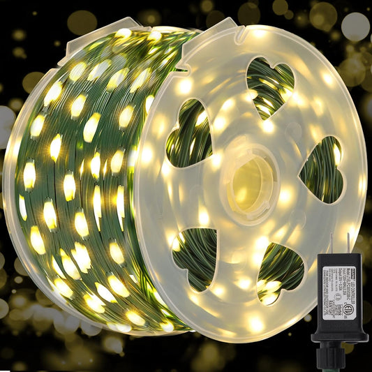 WATERGLIDE 328 FT Extra Long Fairy String Lights - 1000 LED Waterproof Green Wire for Outdoor Holiday Decor | Warm White
