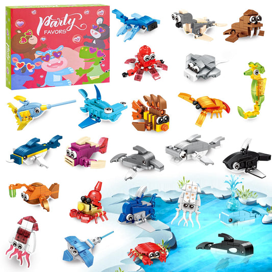 PEACEJOUNEY 24-piece Valentine's Day Gift Set, Ocean Life Building Blocks, Suitable for Boys and Girls - Valentine's Day Party Gifts, Classroom Exchange Gifts, School Reward Items