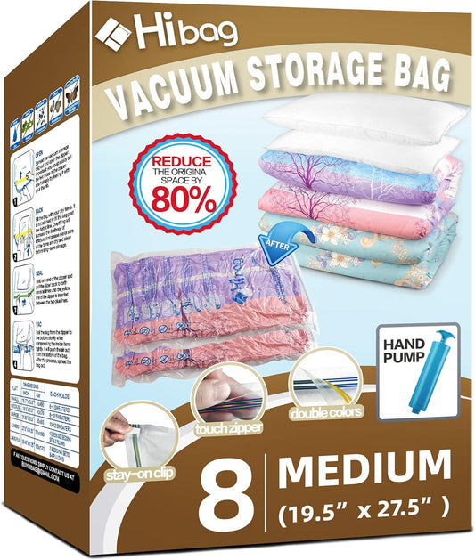 Space Saver Bags - 8 Medium Vacuum Storage Bags for Clothes with Pump Included
