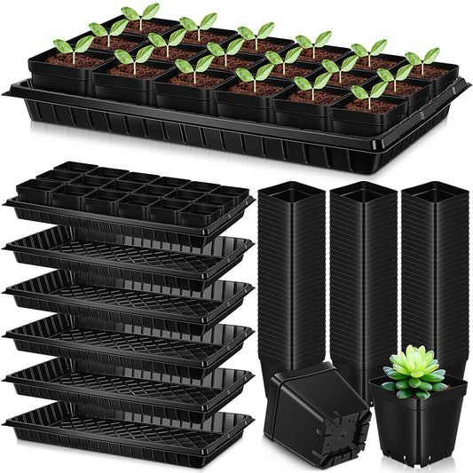 Barydat 6 Set Seed Starter Trays with 108 Pcs Square Nursery Pots 20 x 10 Inch Microgreens Plant Growing Large Seed Starting Trays Square Plant Pot for Seedlings Indoor Gardening or Hydroponic