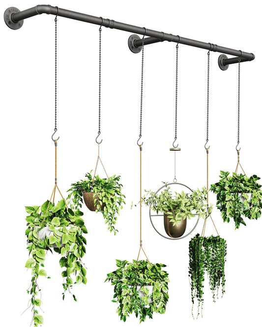 SOFITORG Plant Haning Rod, Hanging Planters for Indoor Plants with 6 Chains, Wall Plant Hanging Bar for Window Celling, 65.7 Inch, Metal Black, Pots Not Included