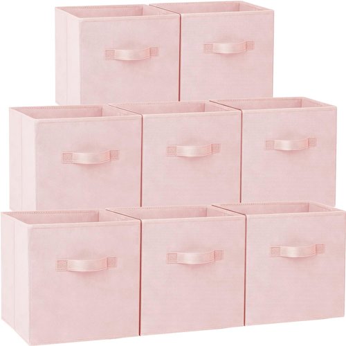 Criusia Storage Cubes - 11-Inch Heavy-Duty Fabric Bins for Organizing Clothes & Toys | 8-Pack Pink