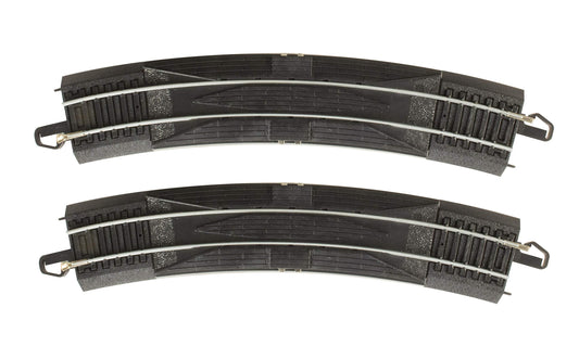 Bachmann Trains - Snap-Fit E-Z TRACK 18” RADIUS CURVED RERAILER (2/card) - STEEL ALLOY Rail With Black Roadbed - HO Scale