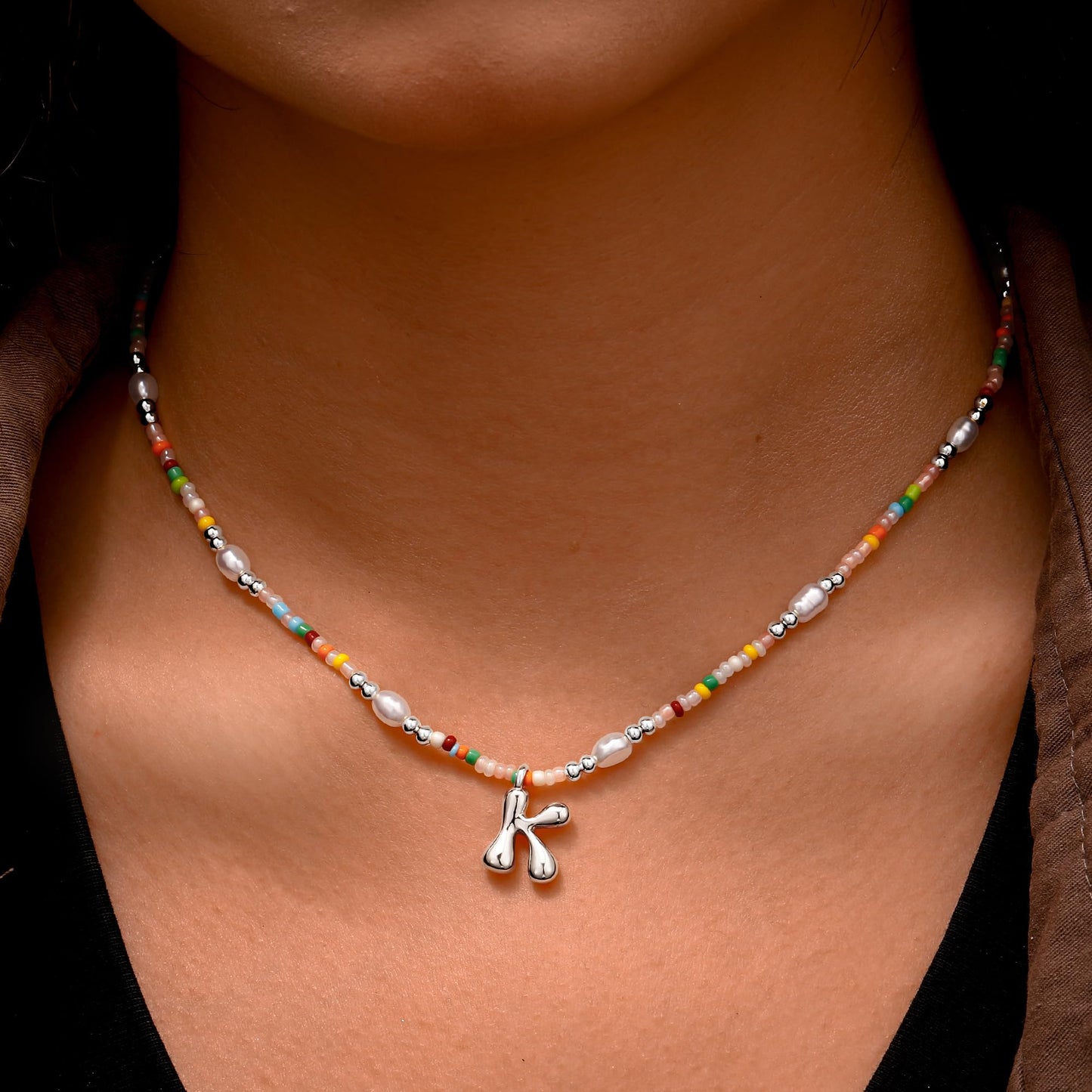 Ritach Silver Initial Necklace A - Women Girls' Birthday Gifts, Beaded Necklace with Silver Pendant