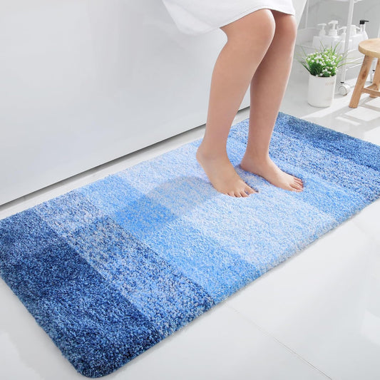 OLANLY Bathroom Runner Rug - Extra Soft Microfiber Mat with Rubber Backing | Quick Dry, 47x24, Light Royal Blue