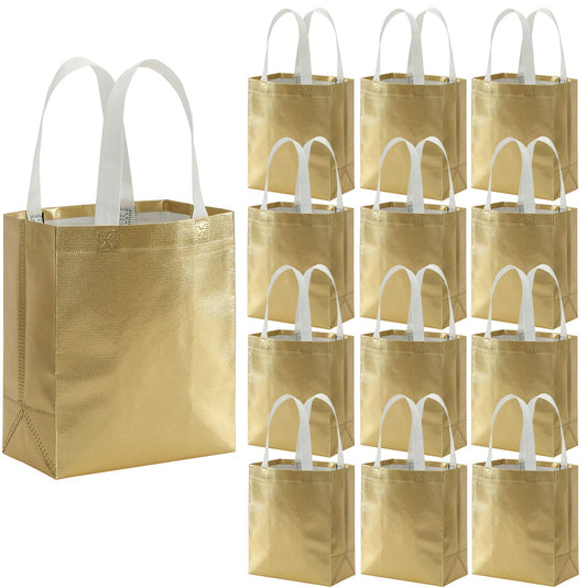 Tosnail 40 Pack 10 x 8 Inch Glossy Gold Reusable Grocery Bags Shopping Tote Bag with Handle Present Bag Gift Bag for Weddings, Birthdays, Party, Event - Gold