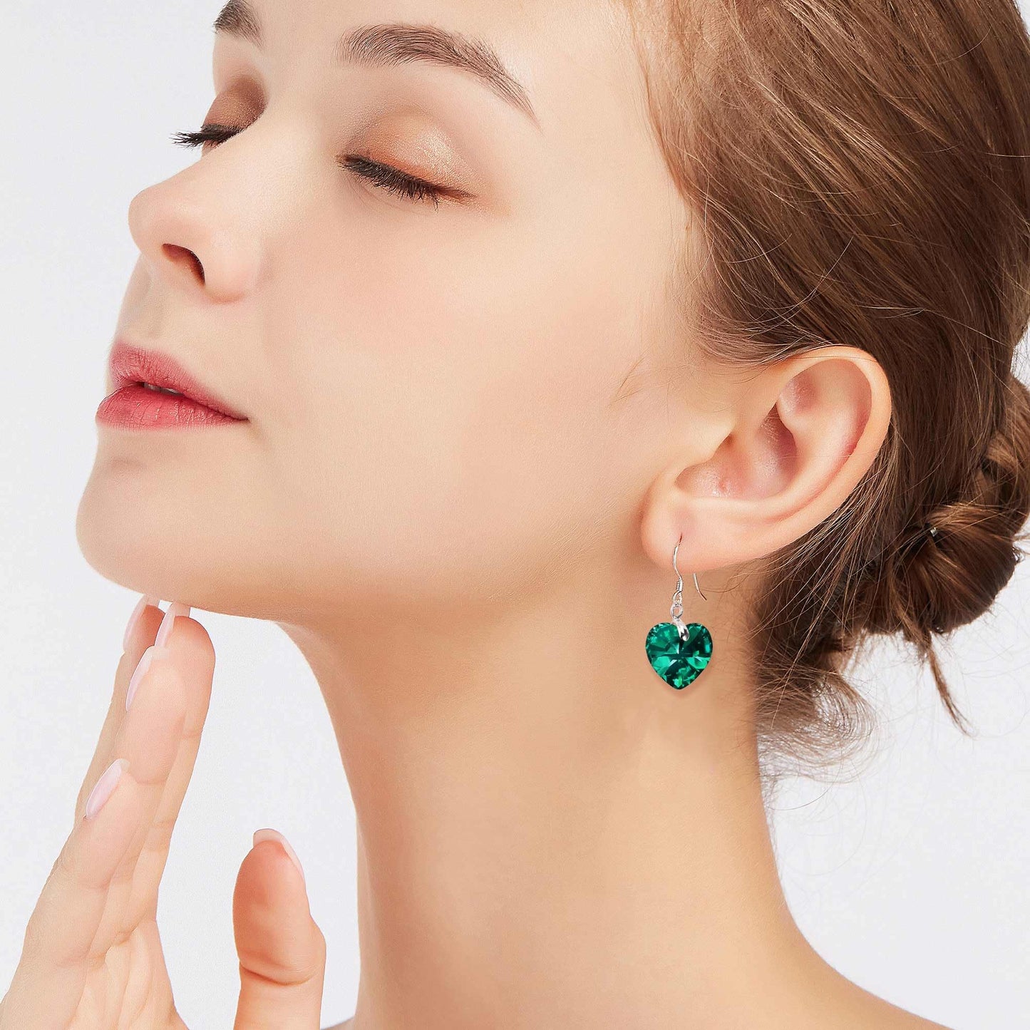 Austrian Crystal Heart Drop Dangle Earrings for Women 925 Sterling Silver Hook Hypoallergenic Earring (Emerald)