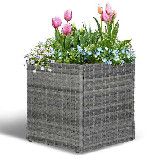 SUNNYPARK Gray Square Planter Box All-Weather PE Rattan Large Modern Planters with Removable Liner Indoor Outdoor Decorative Flower Pot for Patio, Balcony, Garden